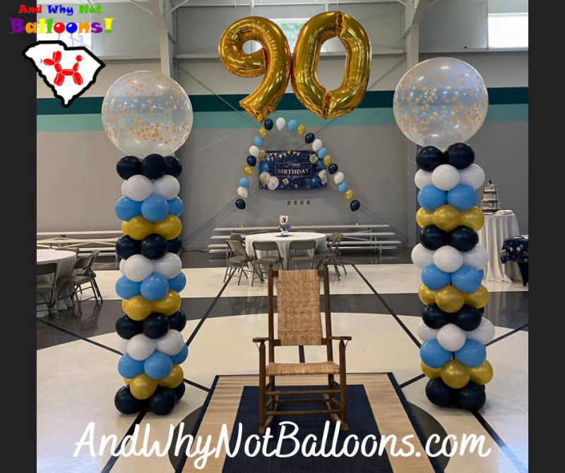 andwhynotballoons spartanburg sc Columns with confetti toppers