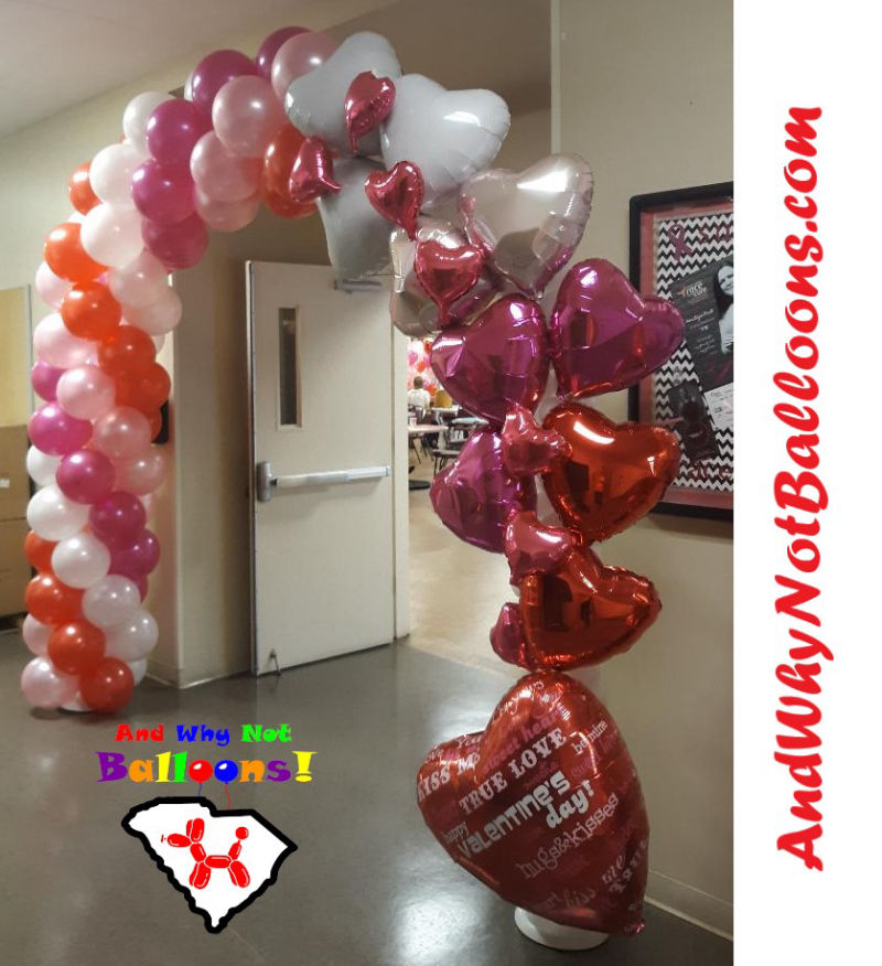 Travelers Rest SC Valentines Day themed custom balloon arch